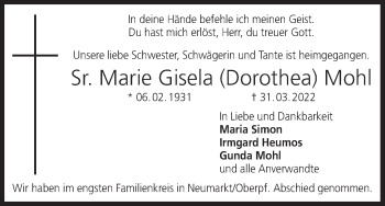 Anzeige von Marie Gisela Mohl von MGO