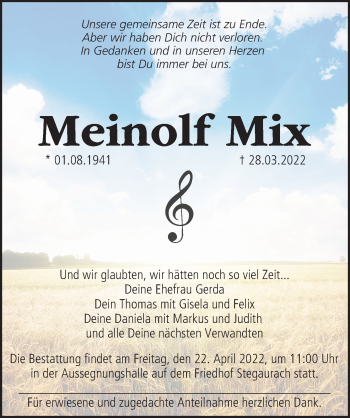 Anzeige von Meinolf Mix von MGO