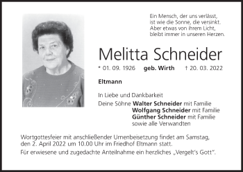 Anzeige von Melitta Schneider von MGO