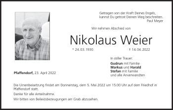 Anzeige von Nikolaus Weier von MGO