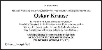 Anzeige von Oskar Krause von MGO