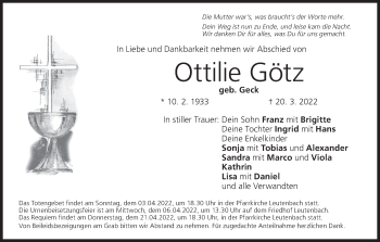 Anzeige von Ottilie Götz von MGO