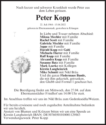 Anzeige von Peter Kopp von MGO