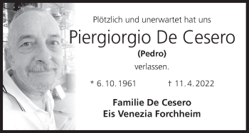 Anzeige von Piergiorgio De Cesero von MGO