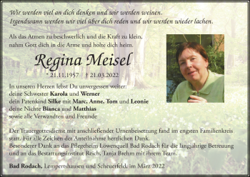 Anzeige von Regina Meisel von MGO