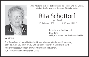 Anzeige von Rita Schottorf von MGO