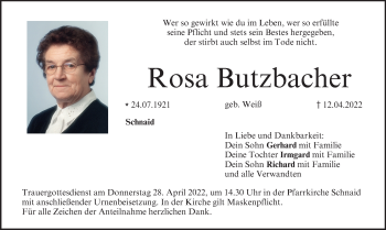 Anzeige von Rosa Butzbacher von MGO