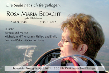 Anzeige von Rosa Maria Bedacht von MGO