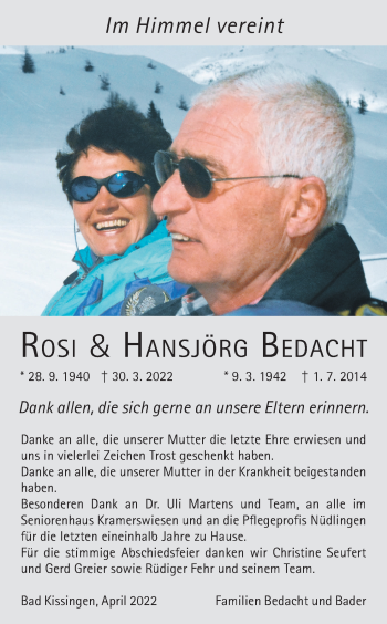 Anzeige von Rosi Bedacht von MGO