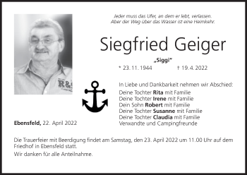 Anzeige von Siegfried Geiger von MGO