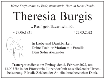 Anzeige von Theresia Burgis von MGO