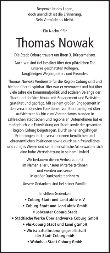 Anzeige von Thomas Nowak von MGO