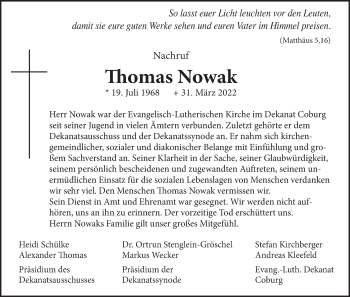 Anzeige von Thomas Nowak von MGO