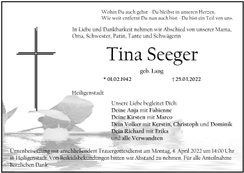 Anzeige von Tina Seeger von MGO
