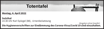 Anzeige von Totentafel vom 04.04.2022 von MGO