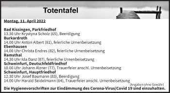 Anzeige von Totentafel vom 11.04.2022 von MGO
