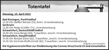 Anzeige von Totentafel vom 19.04.2022 von MGO