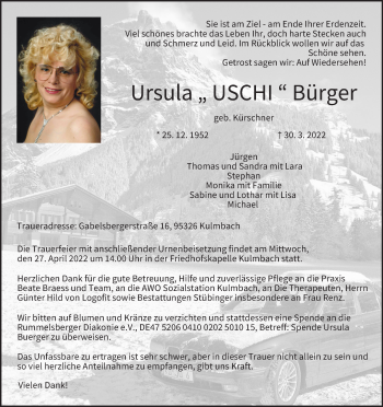 Anzeige von Ursula Bürger von MGO