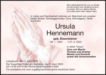 Anzeige von Ursula Hennemann von MGO