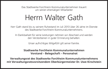Anzeige von Walter Gath von MGO