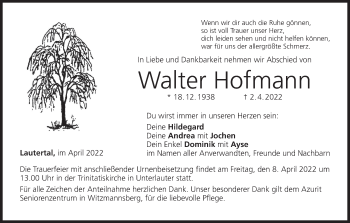 Anzeige von Walter Hofmann von MGO