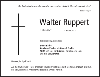 Anzeige von Walter Ruppert von MGO