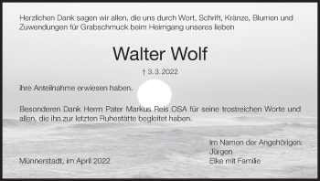Anzeige von Walter Wolf von MGO