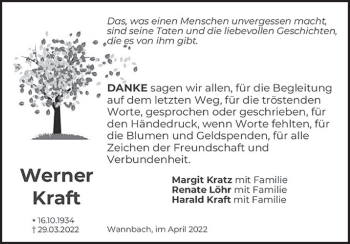 Anzeige von Werner Kraft von MGO