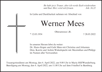 Anzeige von Werner Mees von MGO