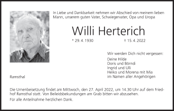 Anzeige von Willi Herterich von MGO