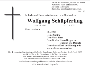Anzeige von Wolfgang Schüpferling von MGO