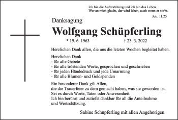 Anzeige von Wolfgang Schüpferling von MGO