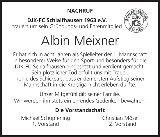 Anzeige von Albin Meixner von MGO