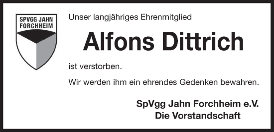 Anzeige von Alfons Dittrich von MGO