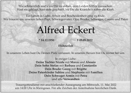 Anzeige von Alfred Eckert von MGO