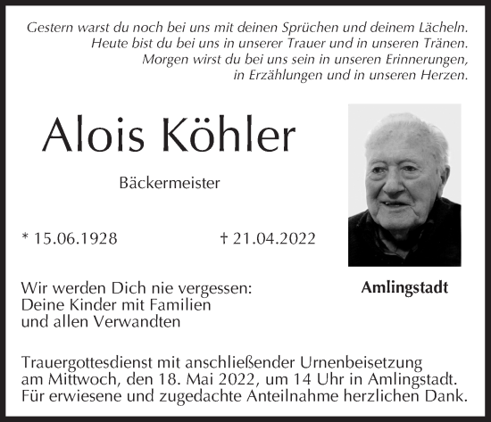 Anzeige von Alois Köhler von MGO