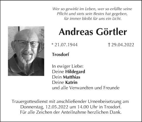 Anzeige von Andreas Görtler von MGO