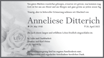 Anzeige von Anneliese Ditterich von MGO