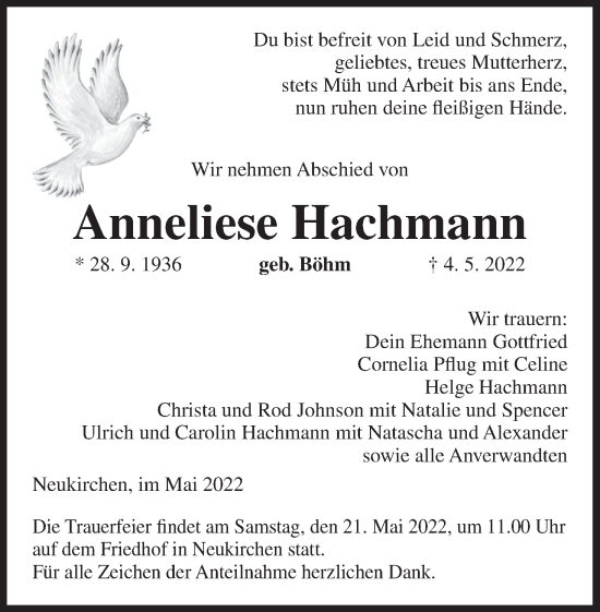 Anzeige von Anneliese Hachmann von MGO