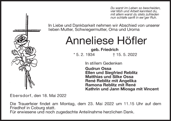 Anzeige von Anneliese Höfler von MGO
