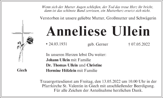 Anzeige von Anneliese Ullein von MGO