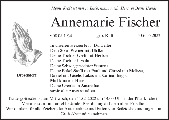 Anzeige von Annemarie Fischer von MGO