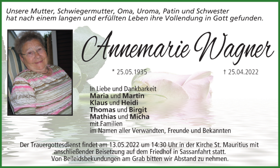 Anzeige von Annemarie Wagner von MGO