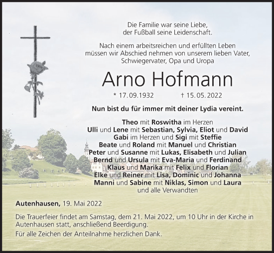 Anzeige von Arno Hofmann von MGO