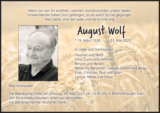 Anzeige von August Wolf von MGO