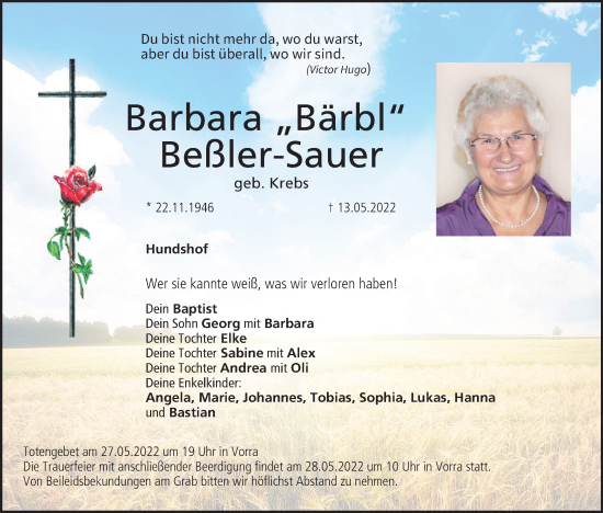 Anzeige von Barbara Beßler-Sauer von MGO