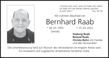 Anzeige von Bernhard Raab von MGO