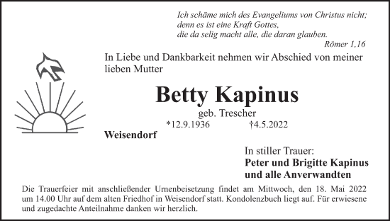 Anzeige von Betty Kapinus von MGO