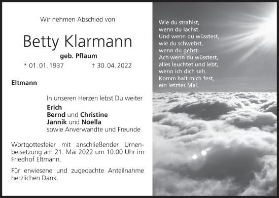 Anzeige von Betty Klarmann von MGO
