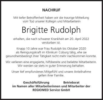 Anzeige von Brigitte Rudolph von MGO